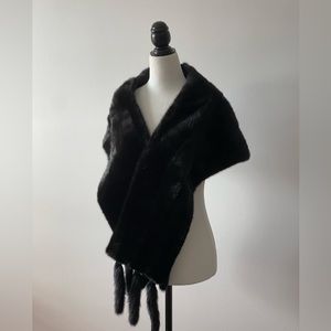 Luxury vintage black mink shawl leather muffler fur wrap